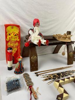 32 pcs Vintage Traditional Children's Toys & Souvenir Assortment. Wooden Camel Saddle. See pics.