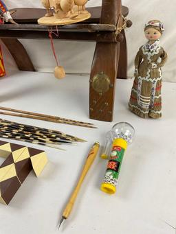 32 pcs Vintage Traditional Children's Toys & Souvenir Assortment. Wooden Camel Saddle. See pics.