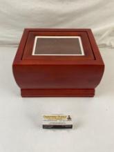 Modern Wooden Cremation Ashes Urn w/ Photo Frame. New in Box. Measures 10" x 6.5" See pics.