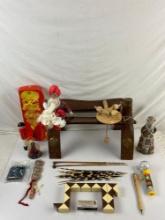 32 pcs Vintage Traditional Children's Toys & Souvenir Assortment. Wooden Camel Saddle. See pics.