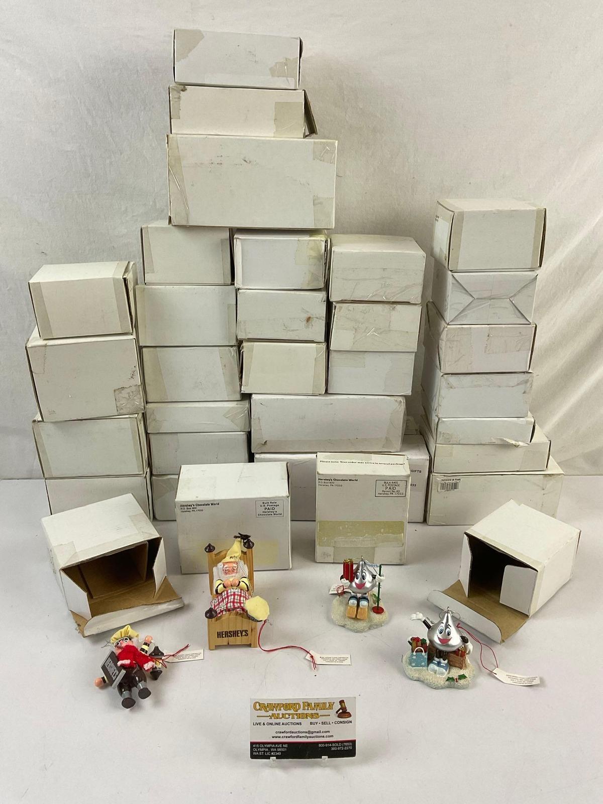 Approx 60+ pcs Vintage Hershey's Chocolate World Christmas Ornament Assortment. See pics.