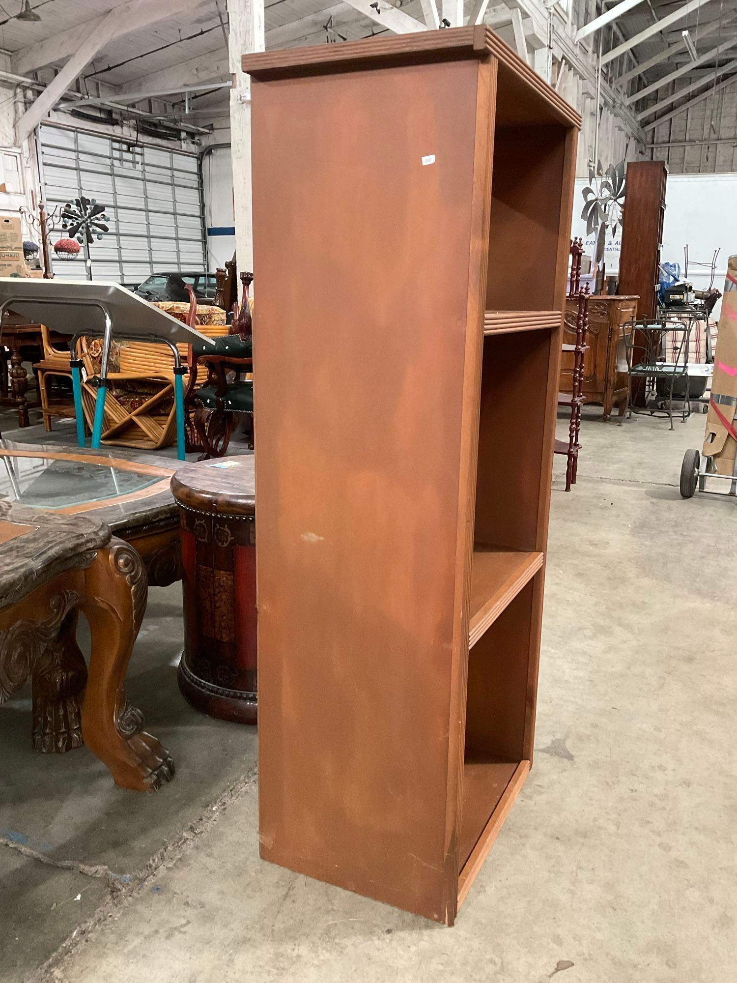 Vintage Zambowood Wooden Bookcase w/ 3 Shelves, 1 Open Back. Measures 24.5" x 57.5" See pics.