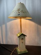 Wooden Birdhouse Lamp with handpainted Shade