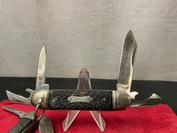 Trio of Vintage Multiblade Folding Pocket Knives, Ranger Stockman, Providence Camper & Ideal Camper