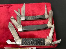 Trio of Vintage Multiblade Folding Pocket Knives, Ranger Stockman, Providence Camper & Ideal Camper