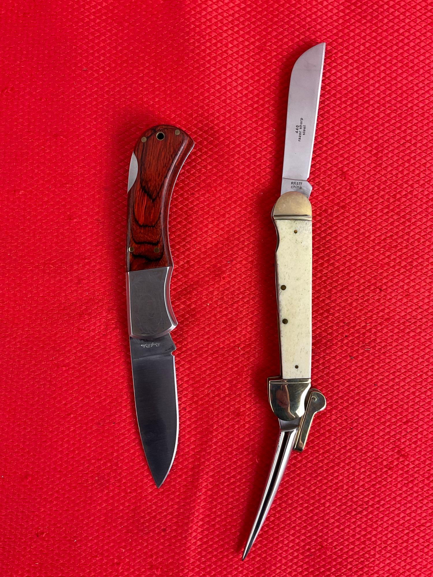 2 pcs Rough Rider 3.25" 440 Steel Folding Blade Pocket Knives Models 182 & 577. NIB. See pics.