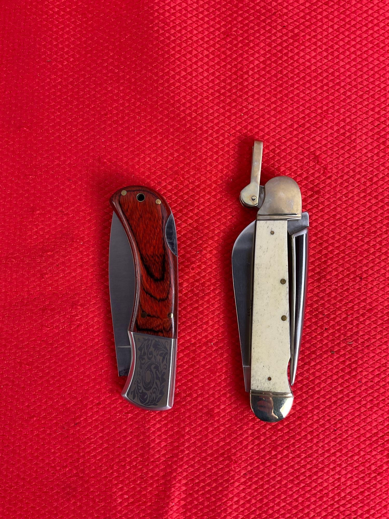 2 pcs Rough Rider 3.25" 440 Steel Folding Blade Pocket Knives Models 182 & 577. NIB. See pics.