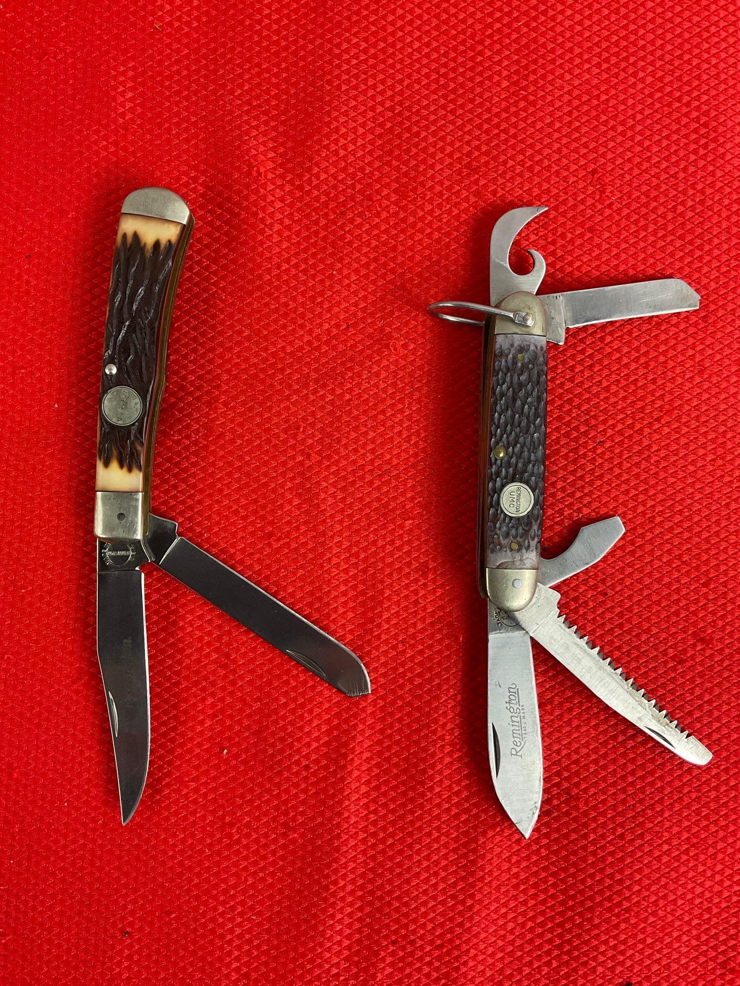 2 pcs Vintage Remington UMC Steel Folding Blade Pocket Knives Models R-4 & R-12. See pics.