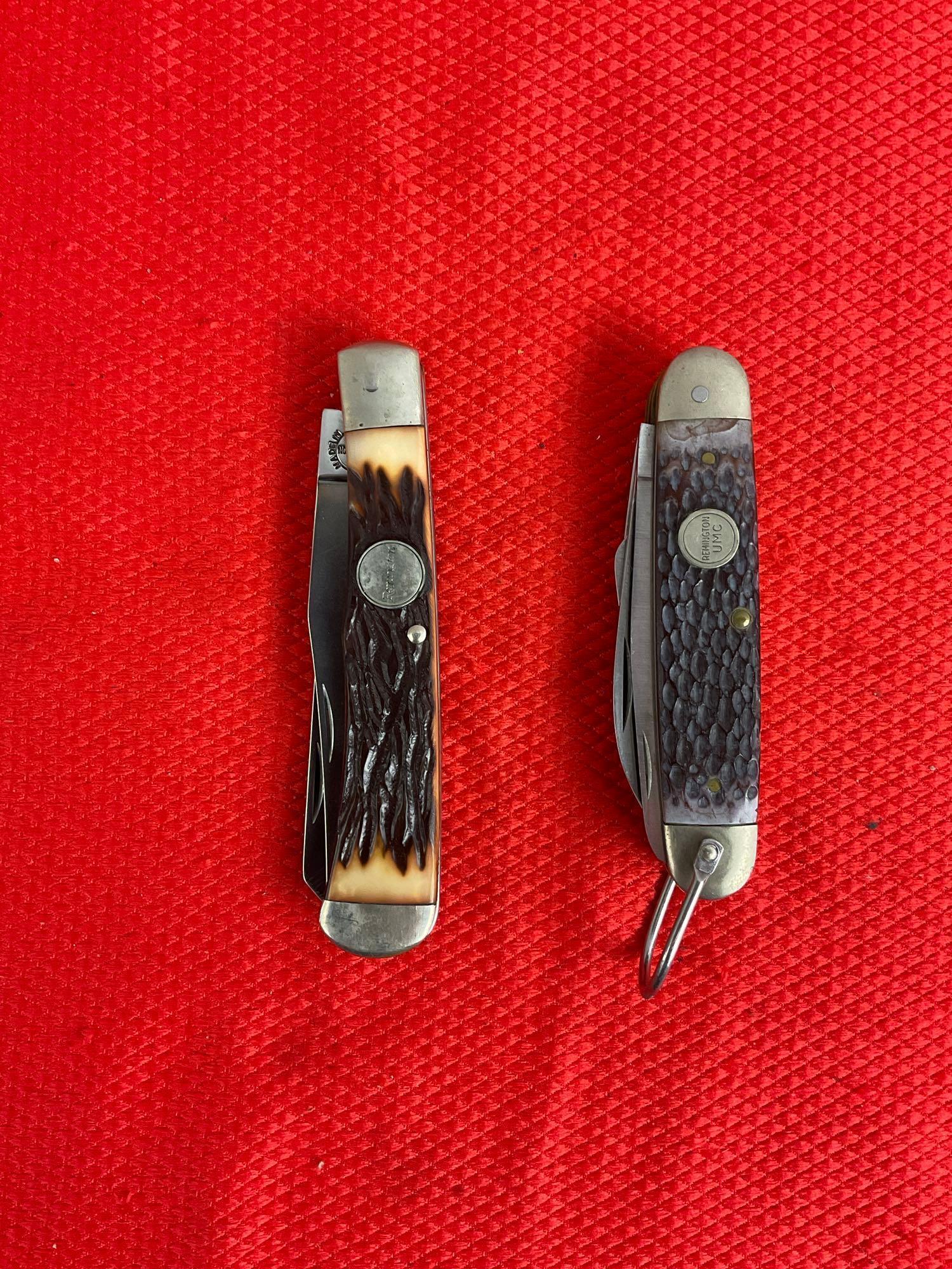 2 pcs Vintage Remington UMC Steel Folding Blade Pocket Knives Models R-4 & R-12. See pics.