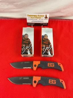 2 pcs Gerber Bear Grylls 3" Scout Folding Pocket Knives Model No. 30-000386. NIB. See pics.