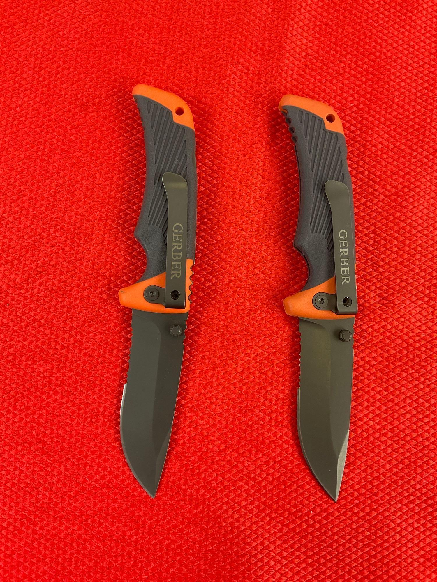 2 pcs Gerber Bear Grylls 3" Scout Folding Pocket Knives Model No. 30-000386. NIB. See pics.