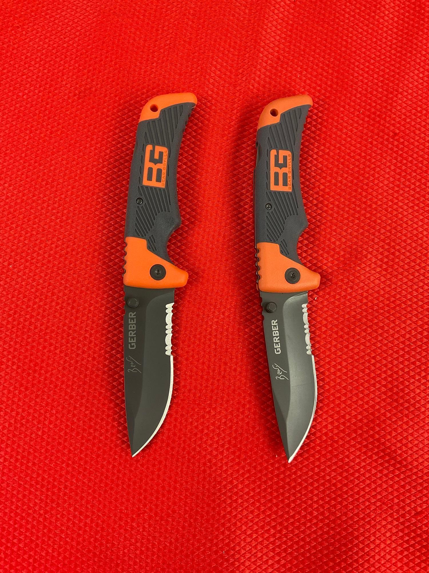 2 pcs Gerber Bear Grylls 3" Scout Folding Pocket Knives Model No. 30-000386. NIB. See pics.