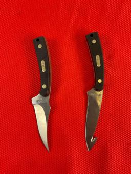 2 pcs Schrade Old Timer Stainless Steel Knives w/ Leather Sheaths. Models 1520T & 1580T. NIB. See