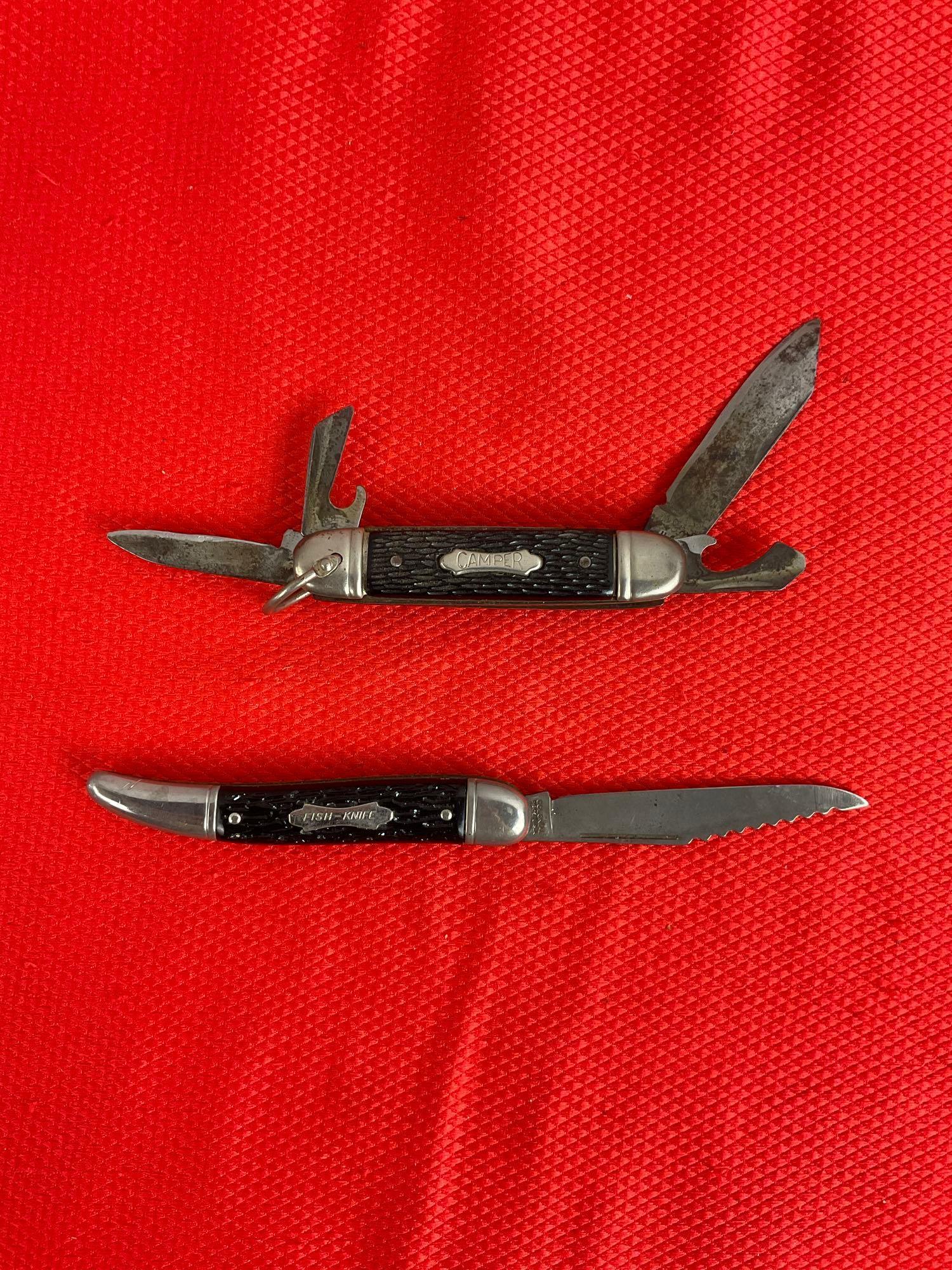 2 pcs Vintage Steel Folding Knives. Colonial Prov. USA "Fish-King" & The Ideal "Camper." See pics.