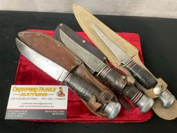 Vintage Remington Fixed Blade Knives, 2x RH70, & 1x RH74, 3.5-4 inch blades, w/sheaths