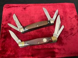 Pair of Vintage Remington Triple blade Folding Pocket Knives, R17 & Stockman, Wood, Brass, Stainl...