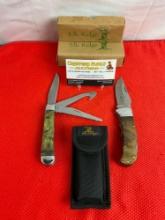 2 pcs Elk Ridge 440 Steel Folding Blade Lock Back Pocket Knives Models 89C & 138. NIB. See pics.