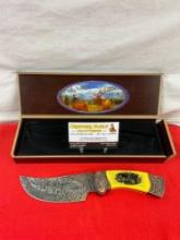 Stainless Steel 5" Fixed Blade Knife w/ Elf Herd Carved Resin Handle & Etched Blade. See pics.