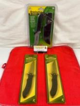 3 pcs Remington Knives. 2 pcs F.A.S.T. Matte Black Folders & 1 D-Series w/ Leather Sheath. NIB. See