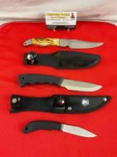 2 pcs 5" Steel Fixed Blade Hunting Knife Assortment w/ Sheathes. North American Hunting Club. NIB.