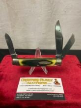 Vintage Remington 9501, Triple Bladed Stockman Folding Knife, Yellow-Green Delrin Handle