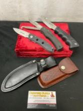 Trio of Remington Knives, Guthook Fixed Blade, Modern Folding Knife, and Double Knife w/ Bonesaw