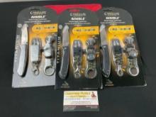 Trio of NIB Camillus Nimble Survival Knife Sets w/ Keychain, Whistle, Compass, & Firestarter