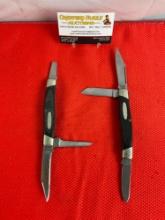 2 pcs Vintage Buck 3" Steel Folding 3-Blade Stockman Pocket Knife Model 307 w/ Delrine Handles. As