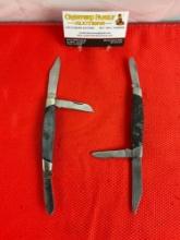 2 pcs Vintage Buck 3" Steel Folding 3-Blade Stockman Pocket Knife Model 301 w/ Delrine Handles. See