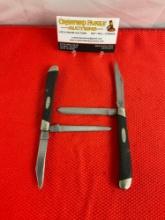 2 pcs Vintage Buck 3" Steel Folding 2-Blade Produce Fruit Pocket Knife Model 311 w/ Delrine Handl...