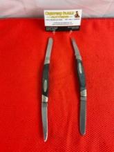 2 pcs Vintage Buck 2.75" Steel Folding 2-Blade Muskrat Pocket Knives Model 313 w/ Delrine Handles.