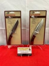 2 pcs Winchester 4" Steel Fixed Blade Hunting Knives w/ Nylon Sheath Model 4831W. NIB. See pics.