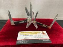 Pair of Vintage Buck Folding Pocket Knives, Models 375 & 703, Stockman triple blade & double blade