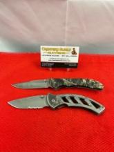 2 pcs Modern Buck Steel Folding Blade Pocket Knives Models 285 Bantam & 318 Parallex. See pics.