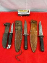 3 pcs Vintage Fixed Blade Hunting Knife Assortment. 2x Imperial, 1 Unknown Maker. See pics.