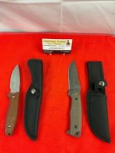 2 pcs Modern The Bone Edge Steel Fixed Blade Hunting Knives w/ Sheathes. 1x 6870. See pics.