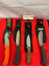 4 pcs Modern Steel Fixed Blade Hunting Knives. 1x Remington, 1x The Bone Collector, 1x Rite Edge.