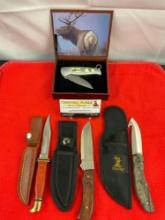 4 pcs Modern Steel Hunting Knife Assortment. 2x Rite Edge, 1x Jaguar, 1x Elk Ridge. See pics.