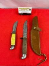 2 pcs Vintage Steel Fixed Blade Hunting Knives. 1x Western L36 Bowie, 1x West-Cut Skinner. See pi...