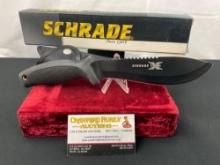 Modern Schrade Timer X Camp Knife, full Tang, Black Blade & Rubber Handle, NIB