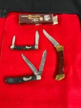 Trio of Frontier Folding Pocket Knives - 2x Dual Blade 1x Single Blade - See pics