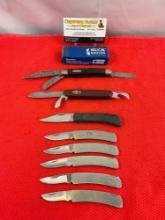 8 pcs Steel Folding Blade Pocket Knife Assortment. 5x Buck, 1x Kershaw, 1x Rodgers, 1x Ranger. See