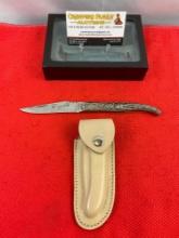 Laguiole 3.5" Steel Folding Blade Pocket Knife w/ Engraved Handle & Sheath Model 728618AL. NIB. See