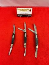 3 pcs Vintage Buck Steel Folding Blade Pocket Knives Models 2x 303 Cadet, 1x 309 Companion. See