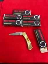 6x Bear Hunter Brass & Bone Handle Folding Pocket Knives - See pics