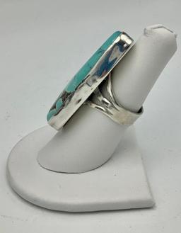 Sterling & Turquoise Navajo Ring - 1¾"x1"-Size 7