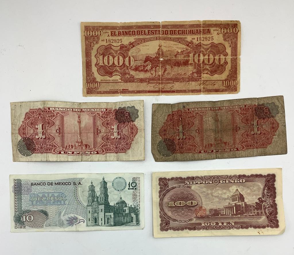 4 Mexico Paper Notes, 1 Japanese Yen Note