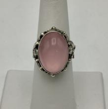 Carol Felley Sterling Rose Quartz Hibiscus Ring - Size 7 (0.29g Total Weigh