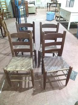 Collection 4 Vintage Ladder Back Rush Bottom Chairs