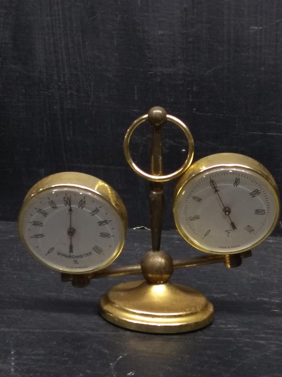 Vintage Brass Hygrometer & Thermometer Desk Accessory